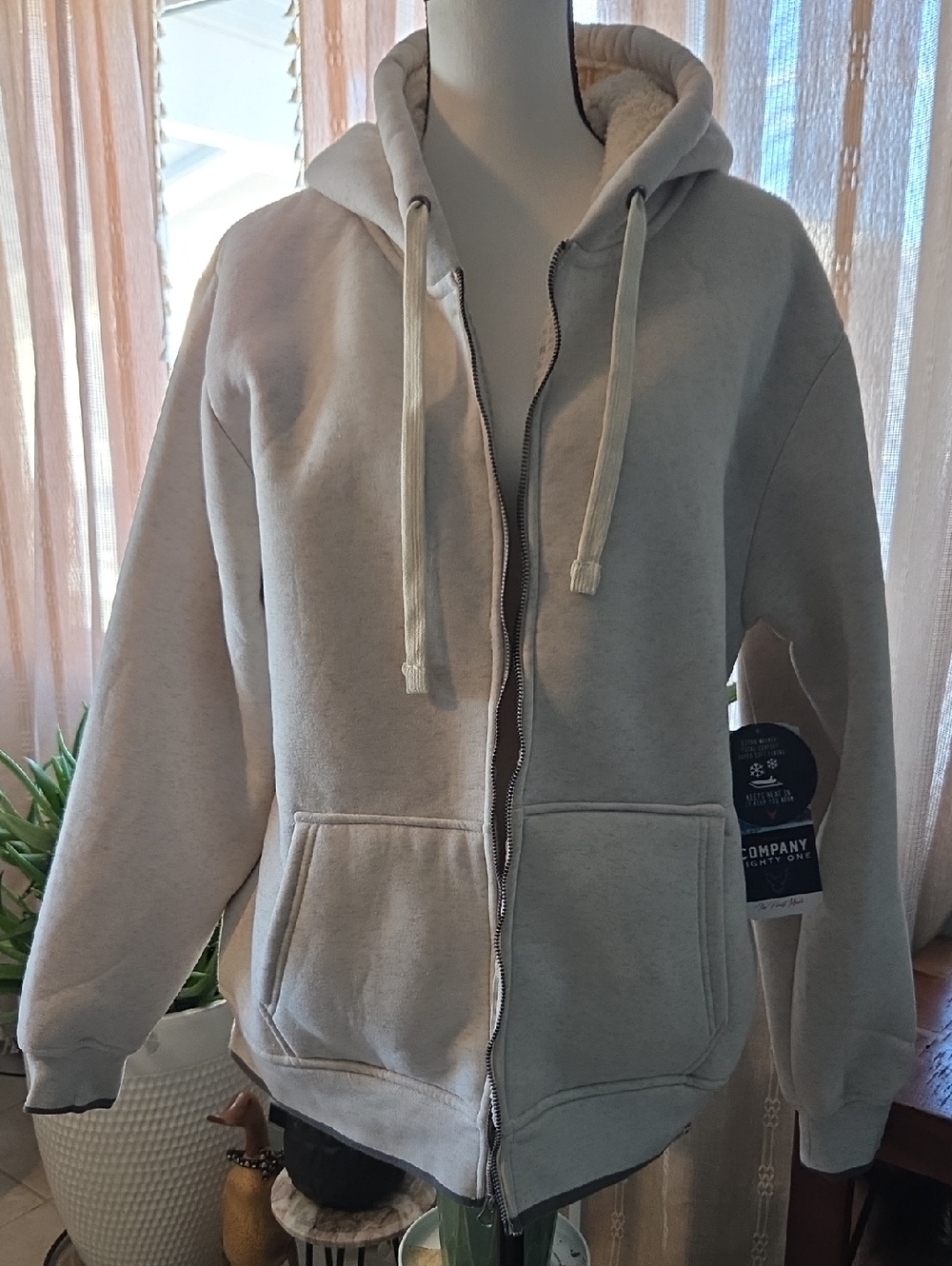 Classic Full-Zip Sherpa Lined Hooded Sweatshirt - Cream